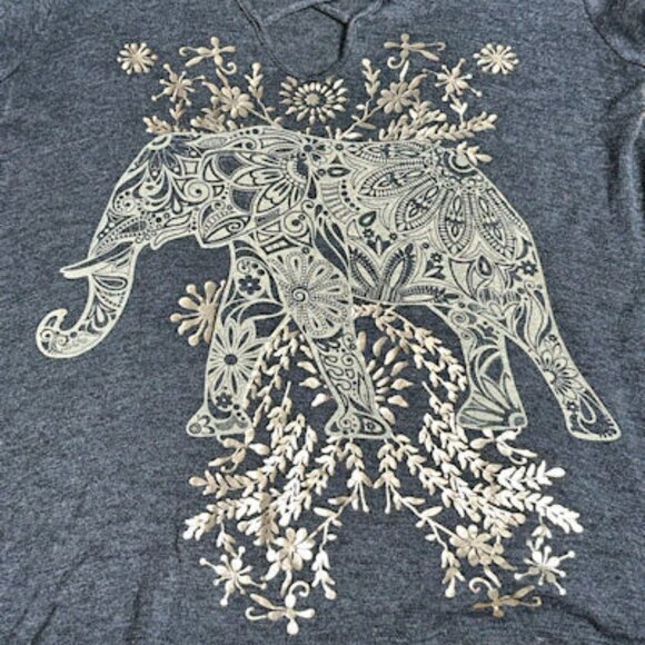 Gold Elephant Gray Shirt, Criss Cross on Bodice, - Picture 5 of 6